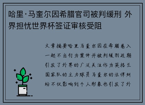 哈里·马奎尔因希腊官司被判缓刑 外界担忧世界杯签证审核受阻