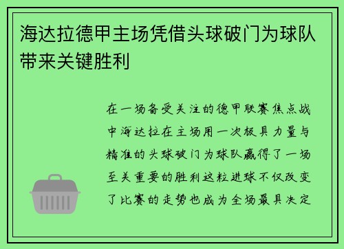 海达拉德甲主场凭借头球破门为球队带来关键胜利
